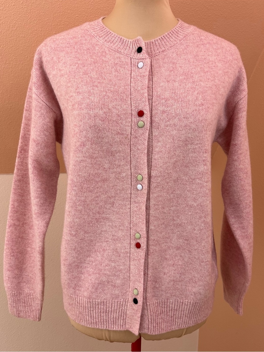 Pink Heather Knit Cardigan Womens M Colorful Buttons Barbiecore Coquette Sweater
